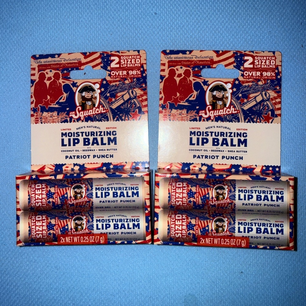 Dr. Squatch Lip Balm Men 4-Pack NEW Patriot Punch Limited Edition Natural 0.25oz